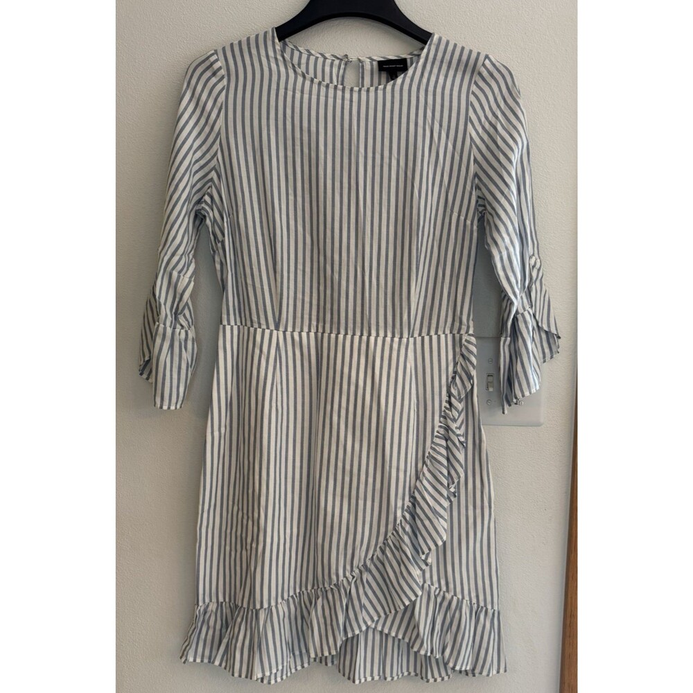 Who What Wear Women White Casual Dress Small White & Blue Stripes Beach Capsule